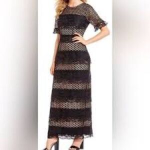 NWT Belle BADGLEY MISCHKA Black Lace Gabrielle Women’s Column Maxi Dress sz 8